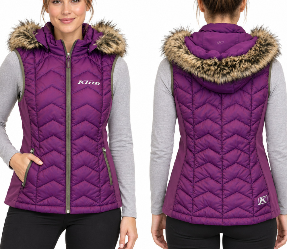 KLIM Arise Vest Women L Purple Thinsulate Quilted Faux Fur Hood Outdoor Gorpcore
